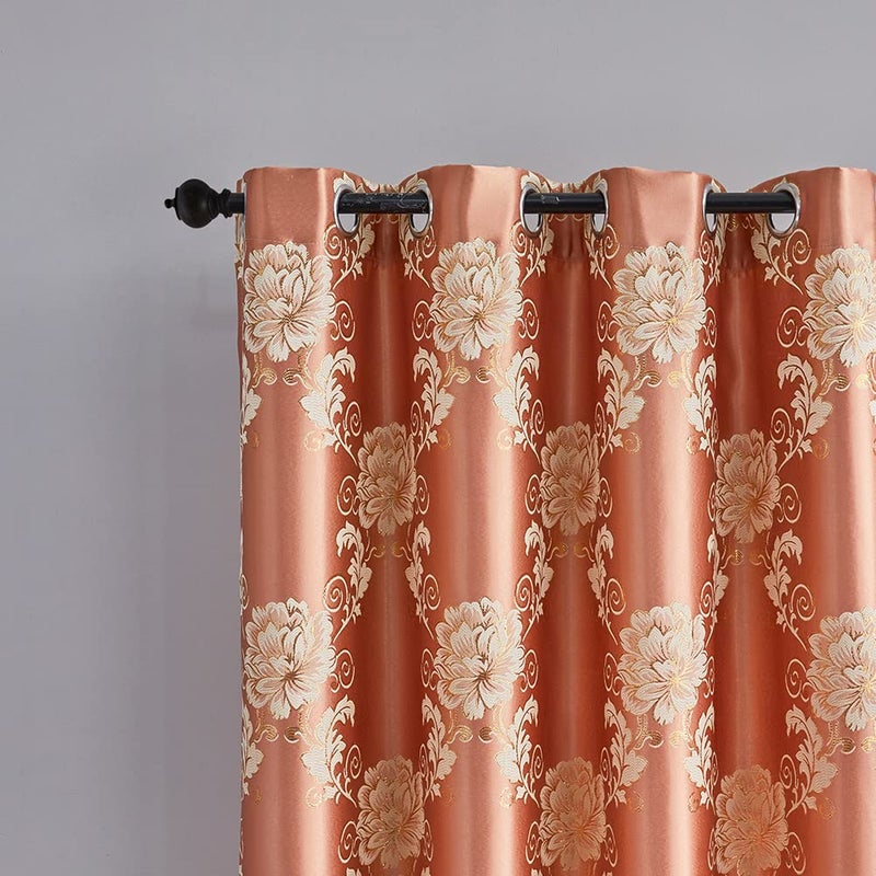 ELKCA Jacquard Coffee Curtains for Bedroom Window Floral Curtains for Living Room Window Panels,Grommet Top,52inch by 96inch,2 Panels - Image 2